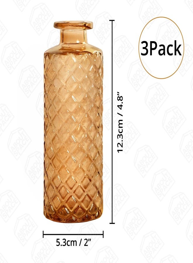 ABOUT SPACE Glass Bud Flower Vase - Pack of 3 Glass Centrepiece Mini Flower Vase -Antique Collections for Wedding Decoration Sturdy Textured Bottle Shaped Table Top Decor for Home, Restaurants - Brown - Image 2